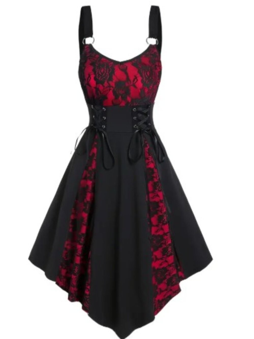 Gothic Whimsigoth Black & Red Lace Corset A-Line Costume Dress Medium